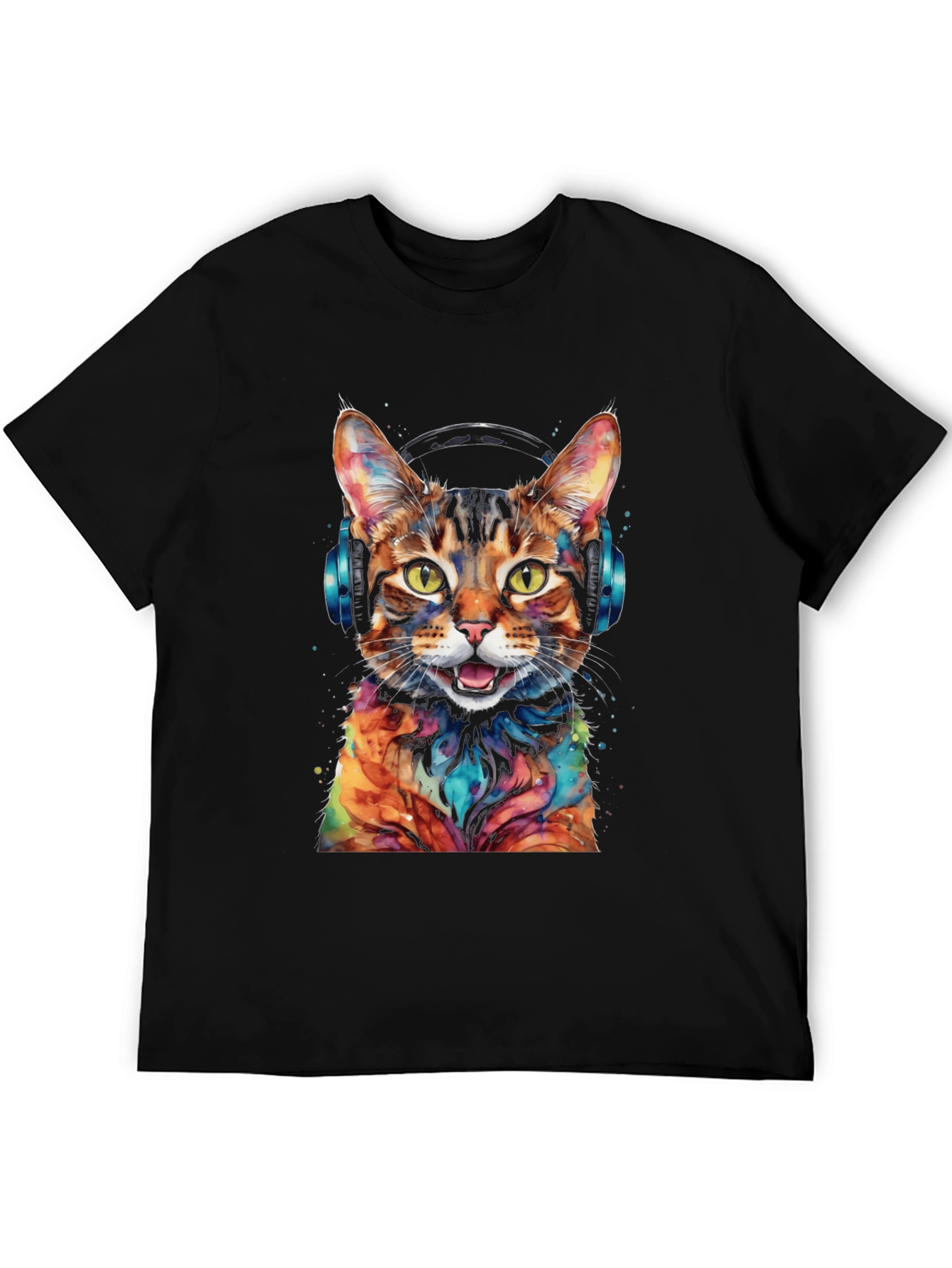 Cool Cat with Headphones Graphic Tee