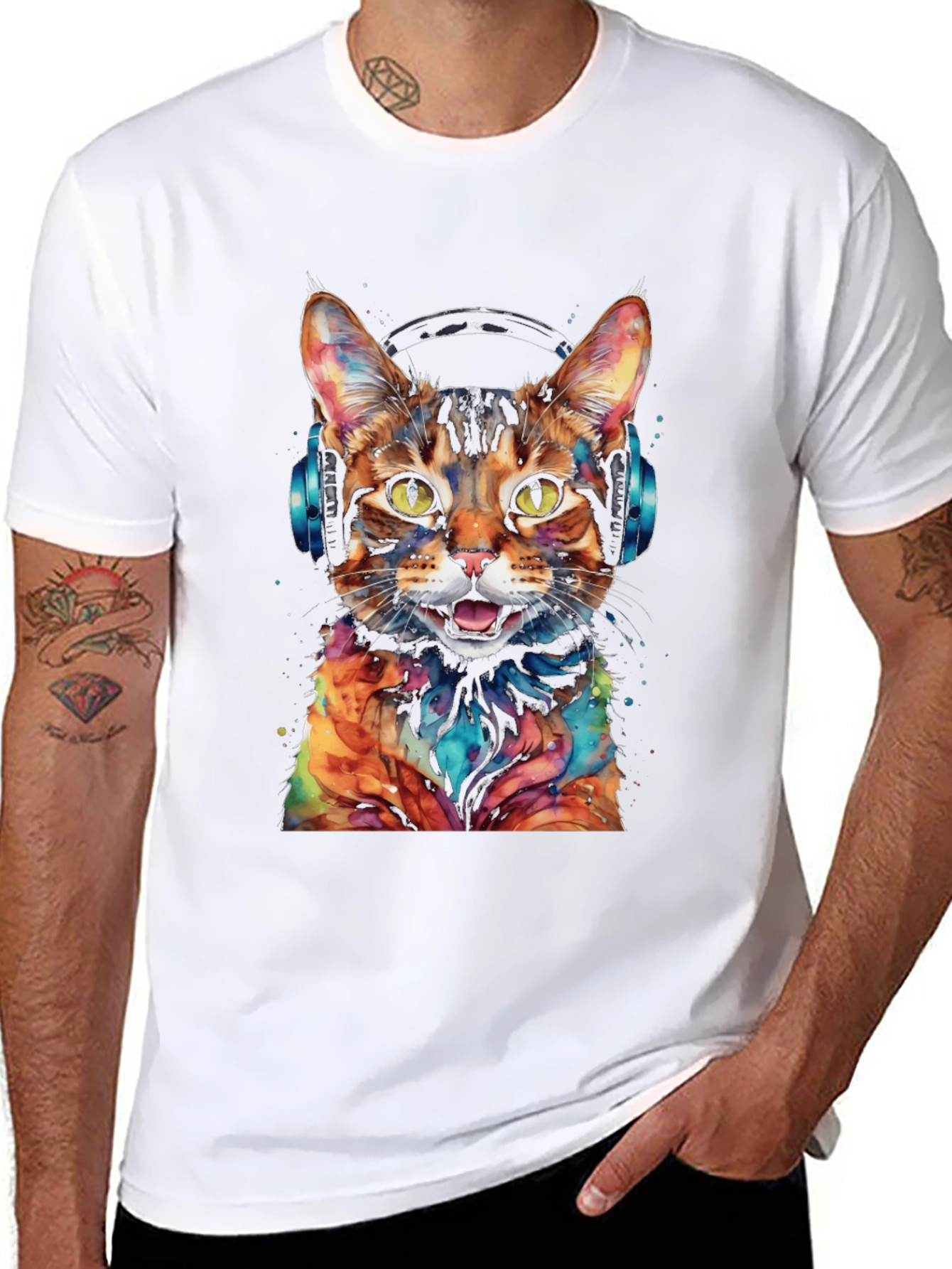 Cool Cat with Headphones Graphic Tee