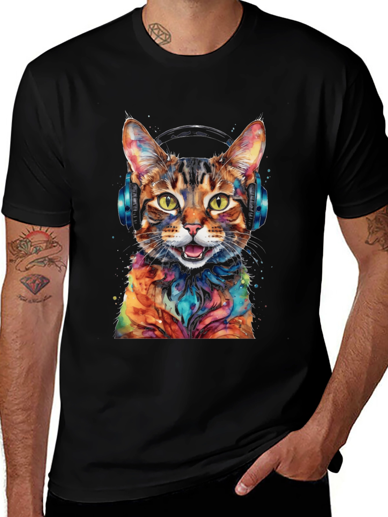 Cool Cat with Headphones Graphic Tee