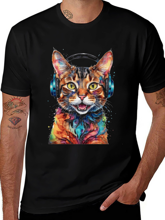 Cool Cat with Headphones Graphic Tee