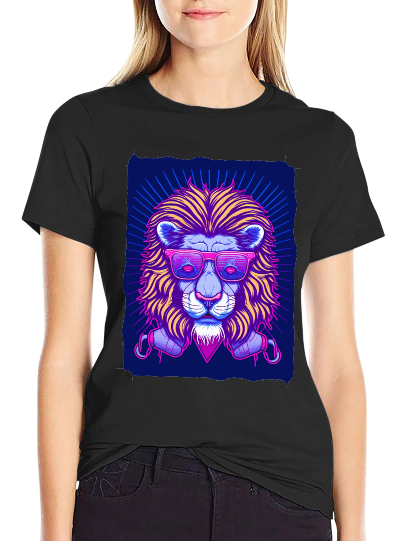 Neon Lion Graphic Tee - Cool Stylish Unique Design