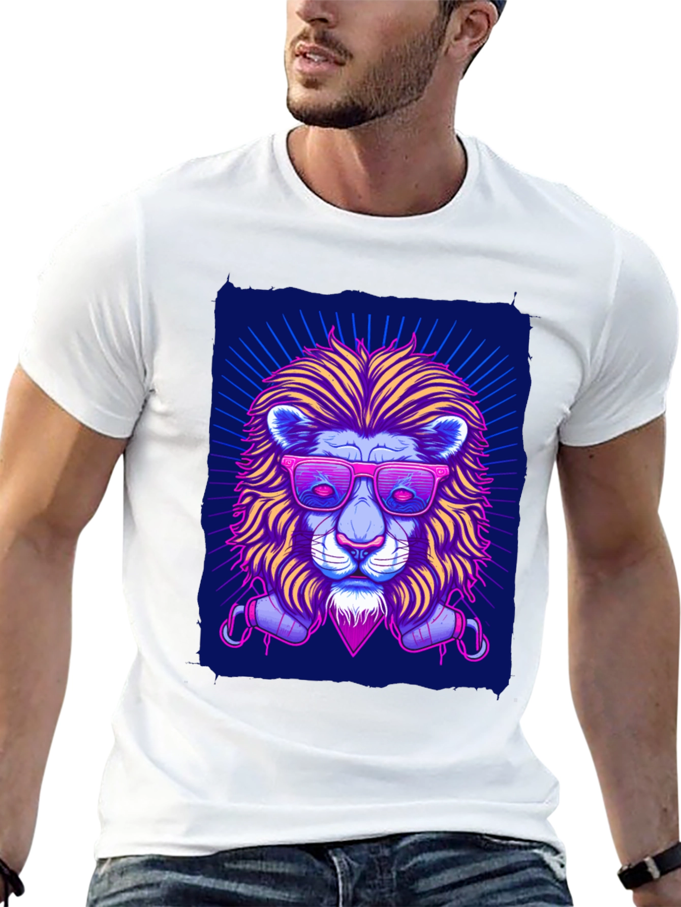 Neon Lion Graphic Tee - Cool Stylish Unique Design