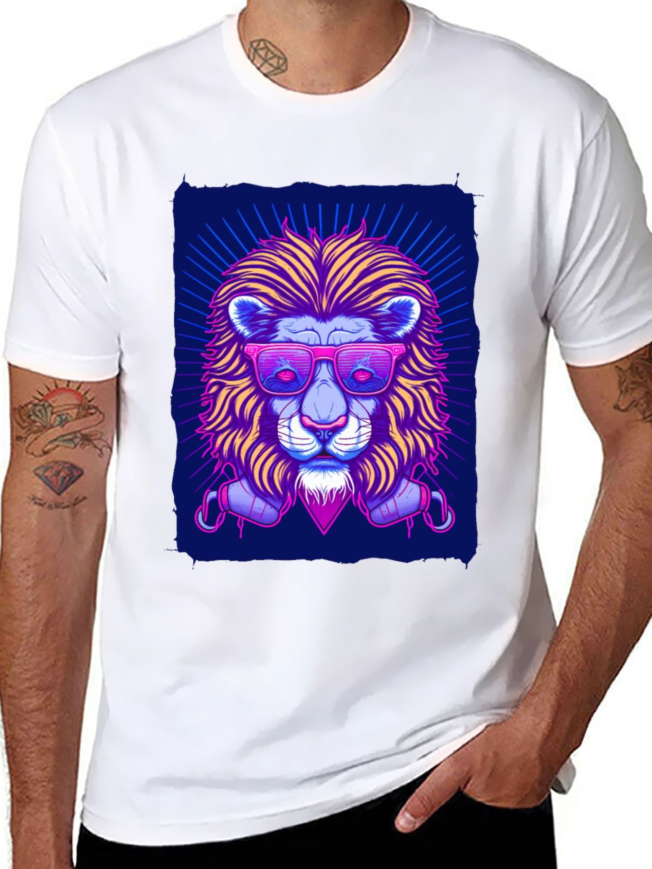 Neon Lion Graphic Tee - Cool Stylish Unique Design