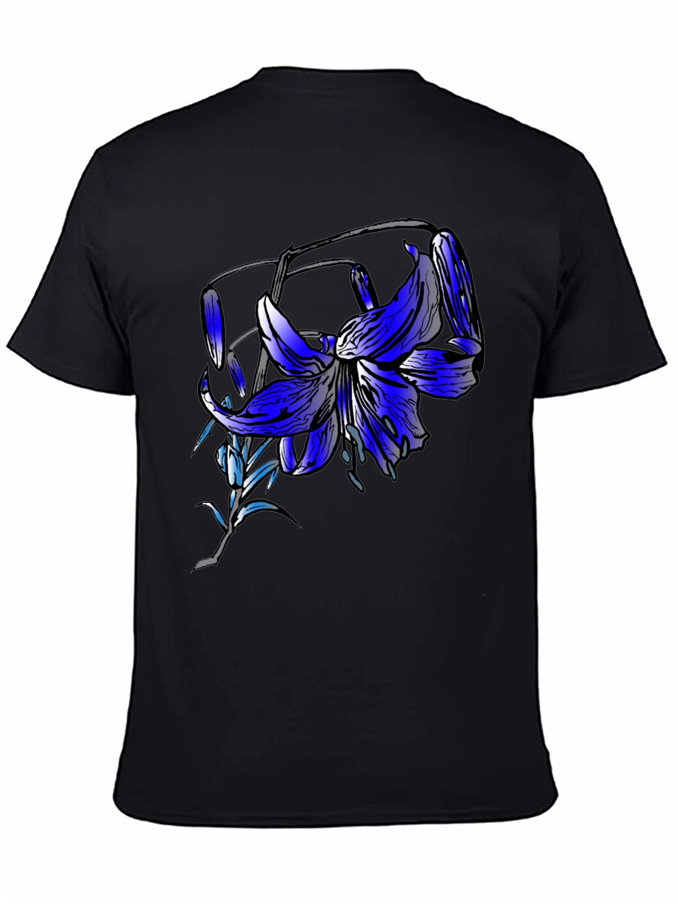 Blue Lily Graphic Tee - Mens Black T-Shirt