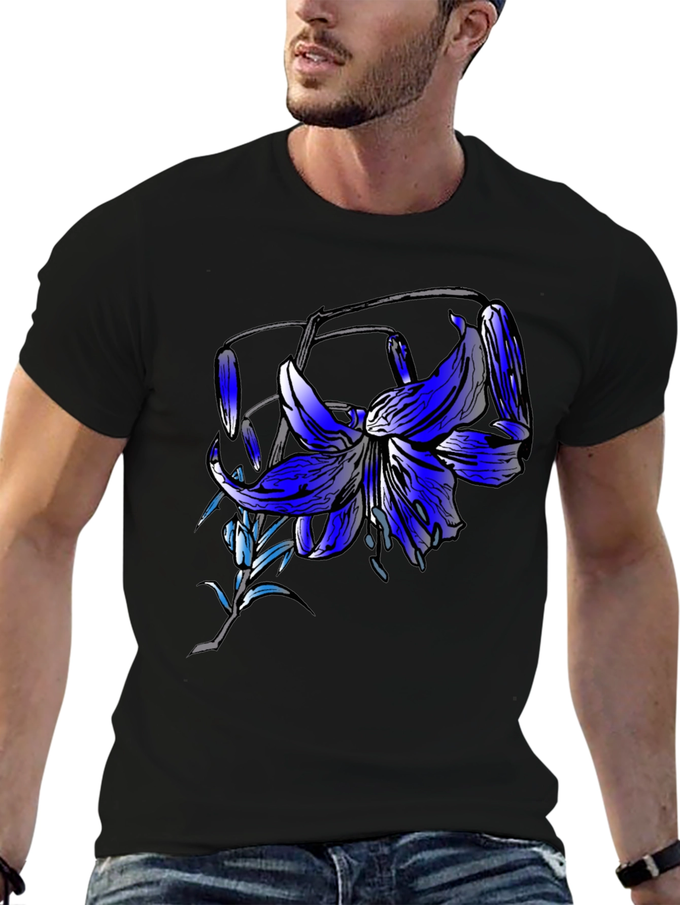 Blue Lily Graphic Tee - Mens Black T-Shirt