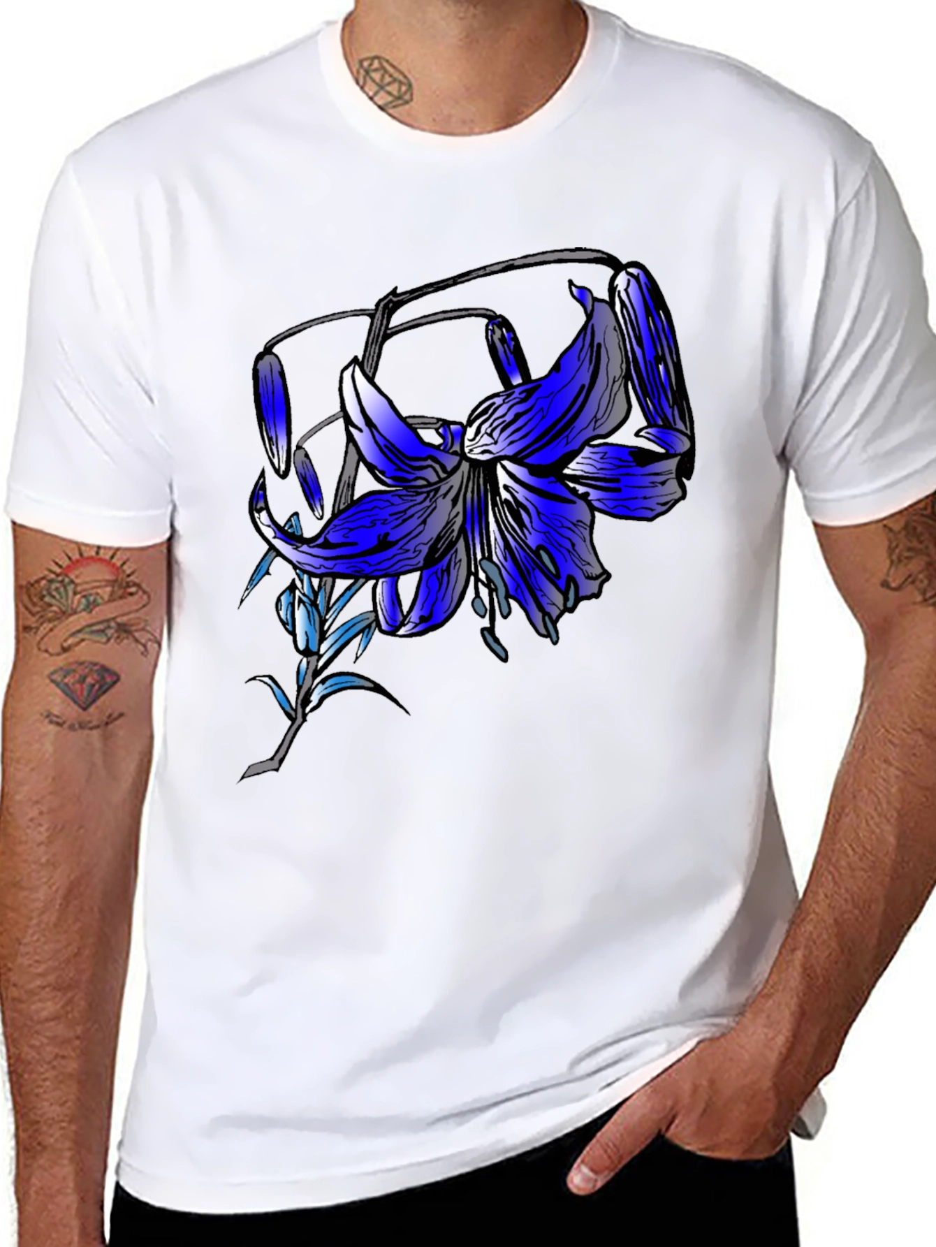 Blue Lily Graphic Tee - Mens Black T-Shirt