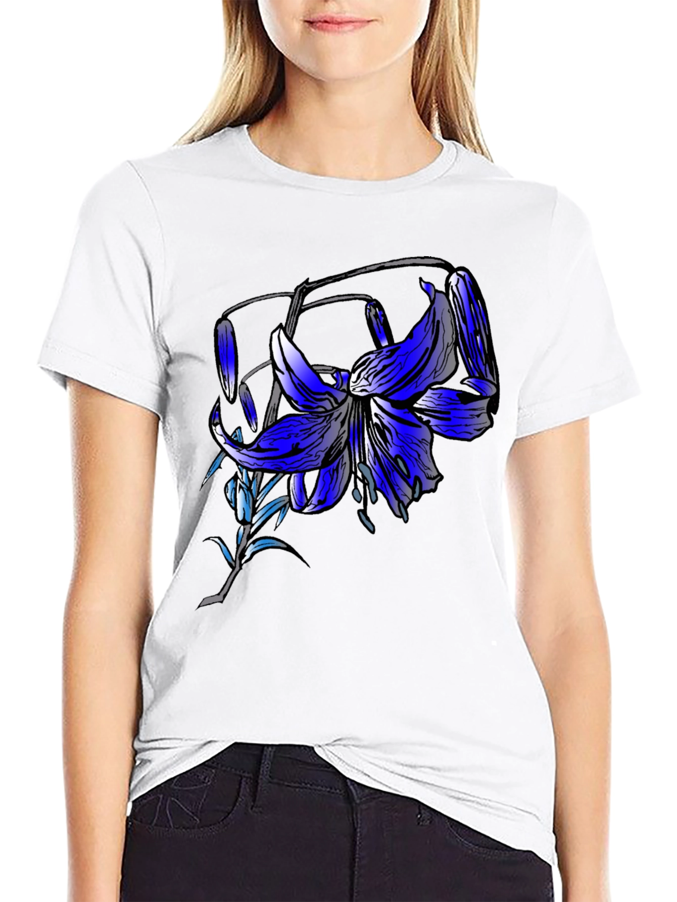 Blue Lily Graphic Tee - Mens Black T-Shirt