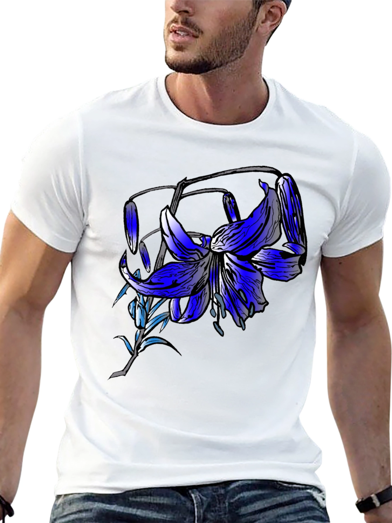 Blue Lily Graphic Tee - Mens Black T-Shirt