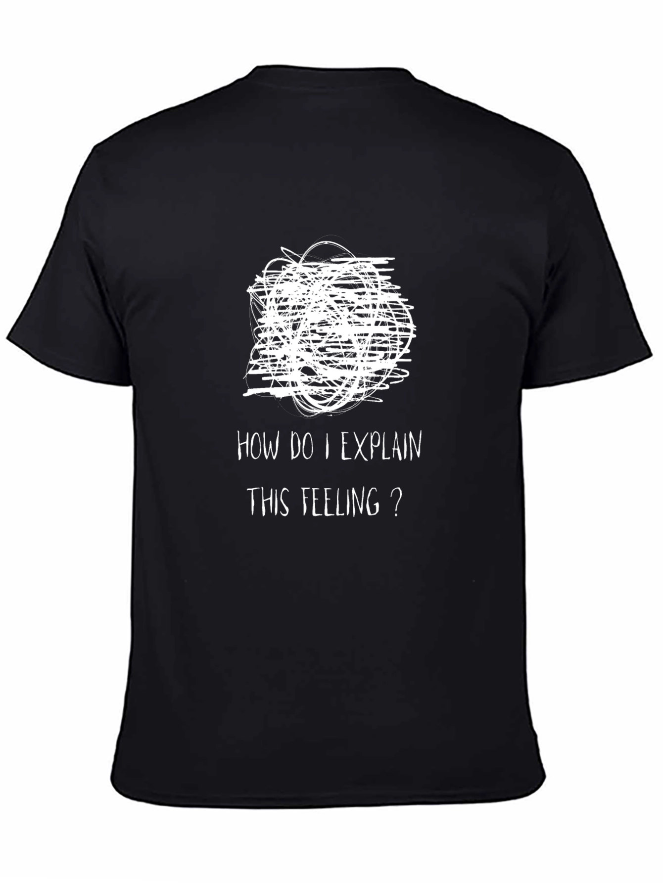 Expressive Mens Black T-Shirt: Confused Feelings Design