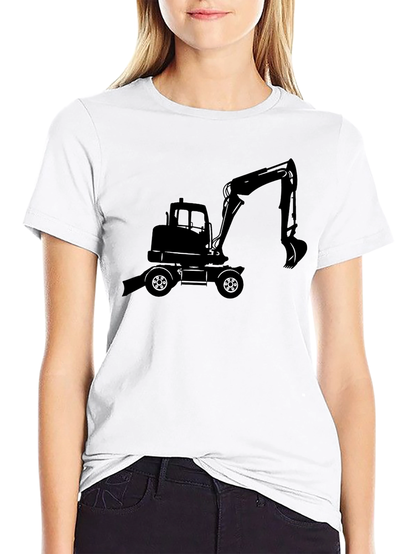 Excavator Graphic Tee - Black Cotton Blend T-Shirt