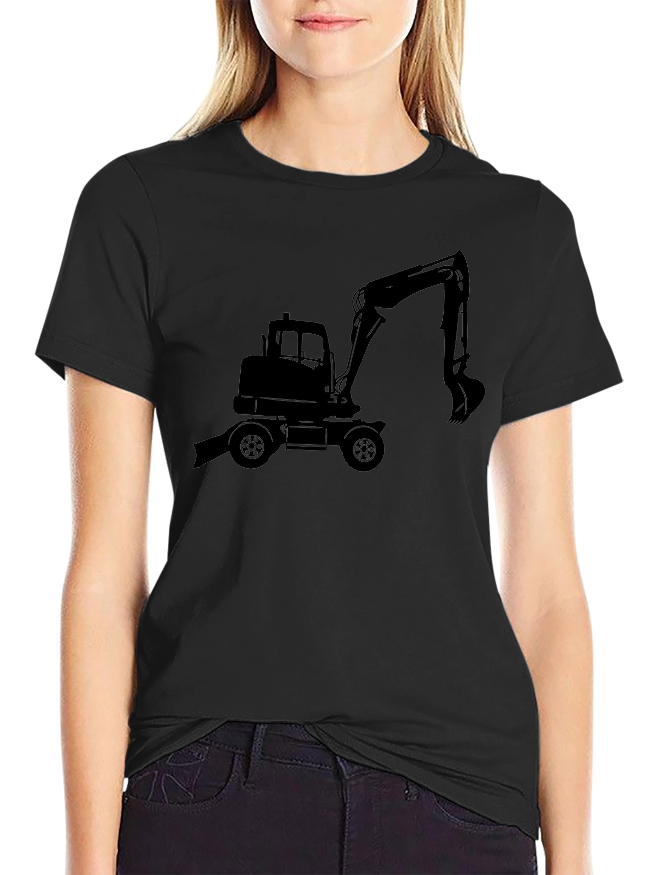 Excavator Graphic Tee - Black Cotton Blend T-Shirt