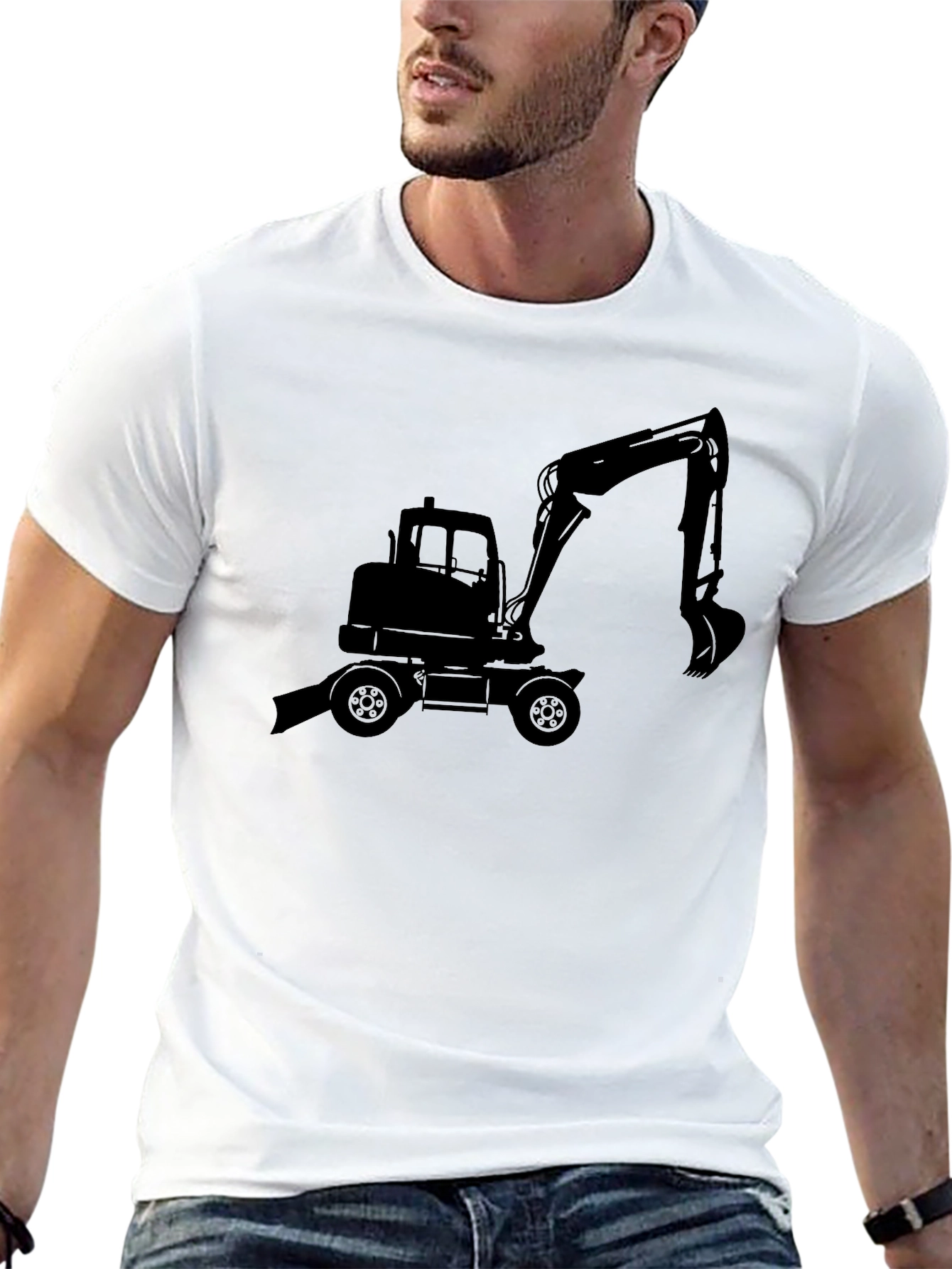 Excavator Graphic Tee - Black Cotton Blend T-Shirt