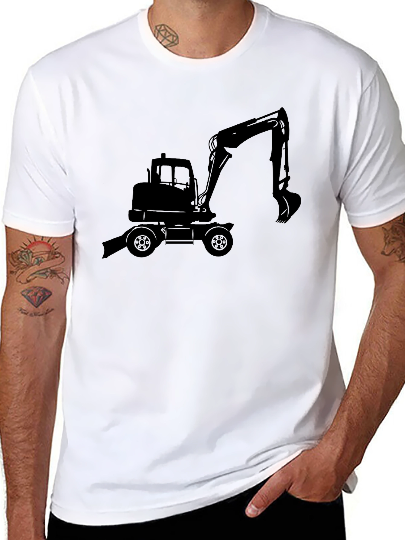 Excavator Graphic Tee - Black Cotton Blend T-Shirt
