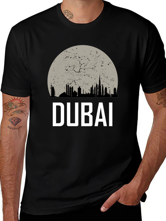 Dubai Skyline Graphic Tee - Black Cotton T-Shirt