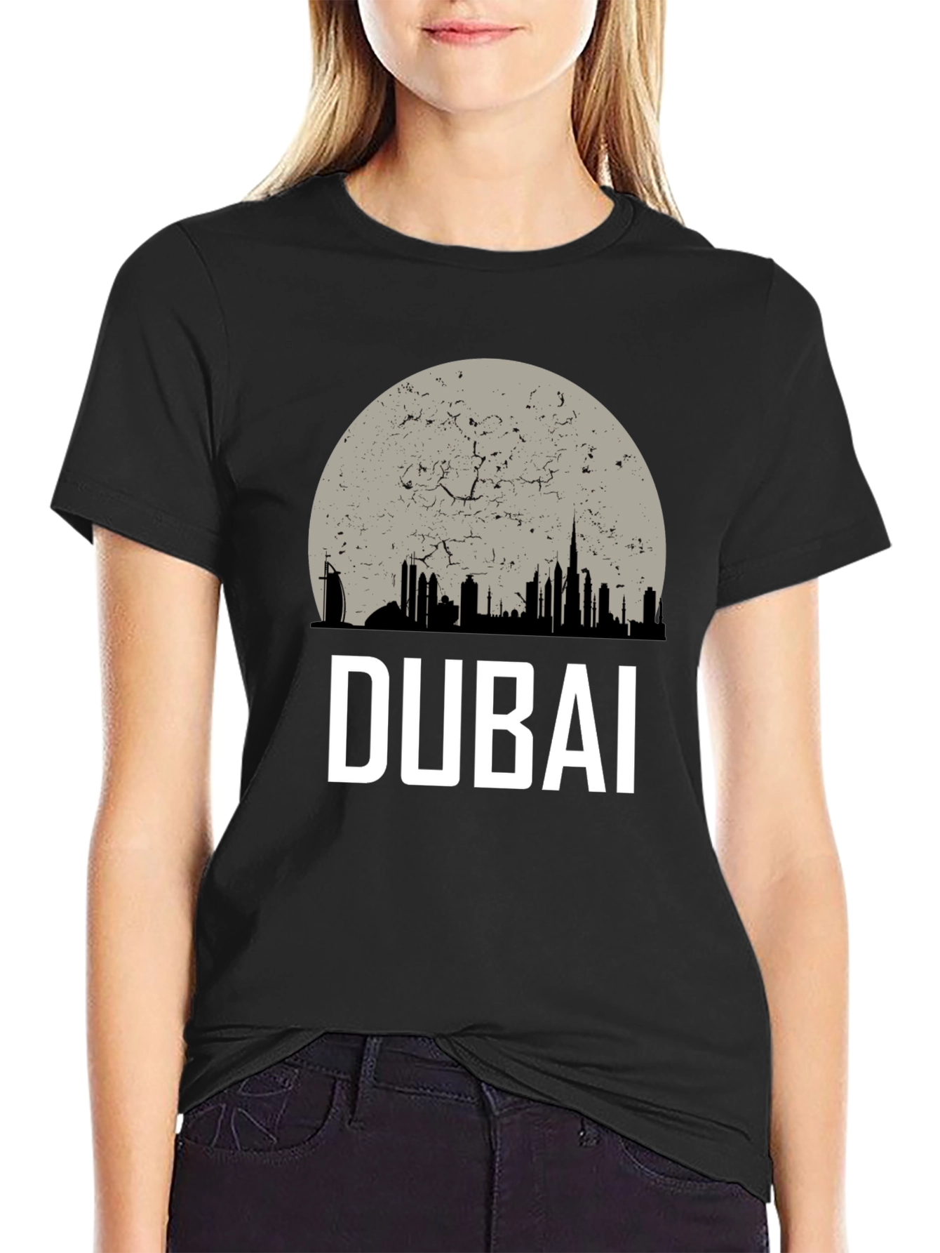 Dubai Skyline Graphic Tee - Black Cotton T-Shirt