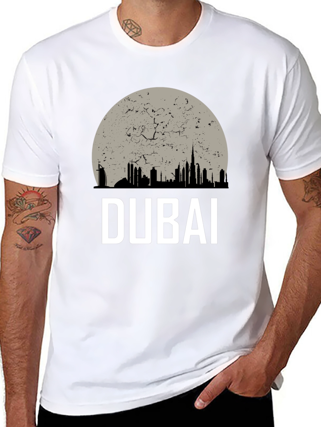 Dubai Skyline Graphic Tee - Black Cotton T-Shirt