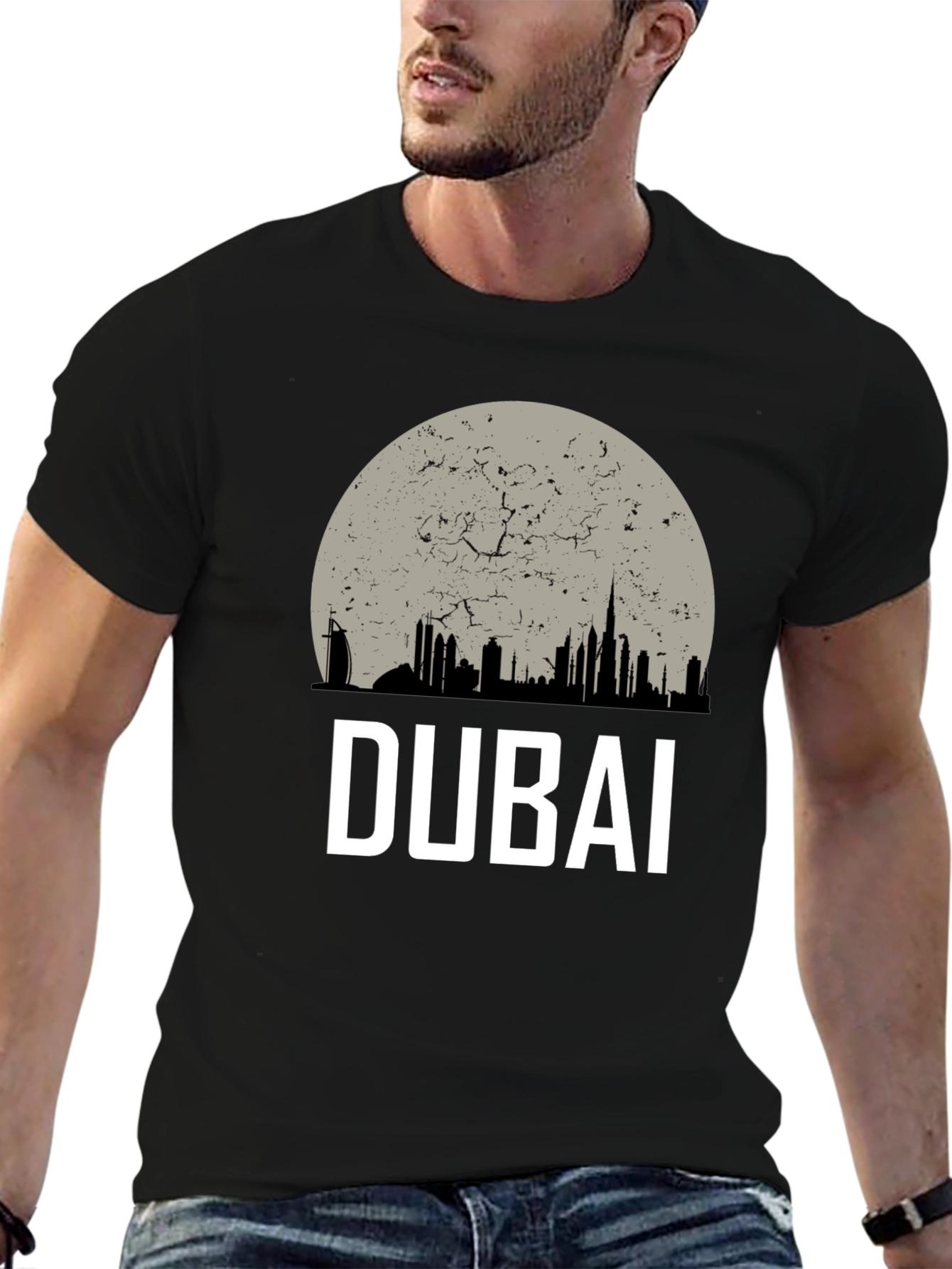 Dubai Skyline Graphic Tee - Black Cotton T-Shirt