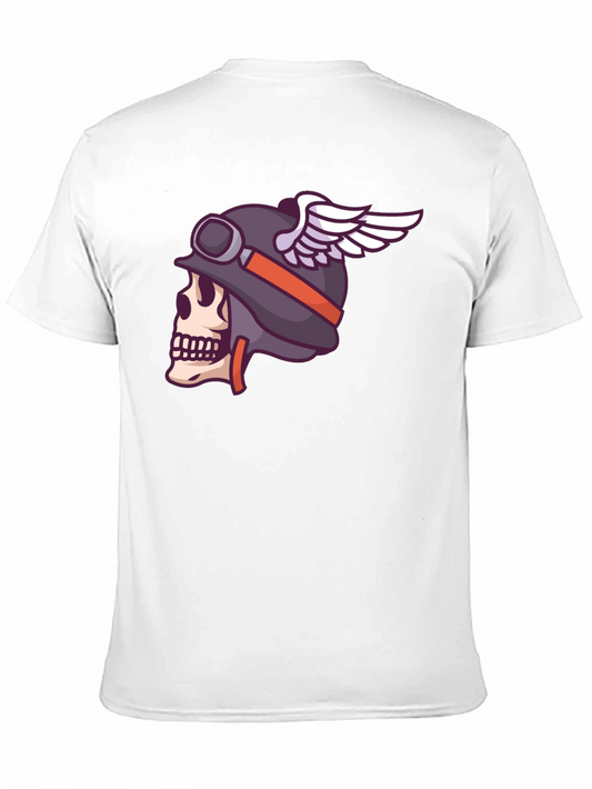 Skull Biker Helmet Graphic Tee - Black Cotton T-Shirt
