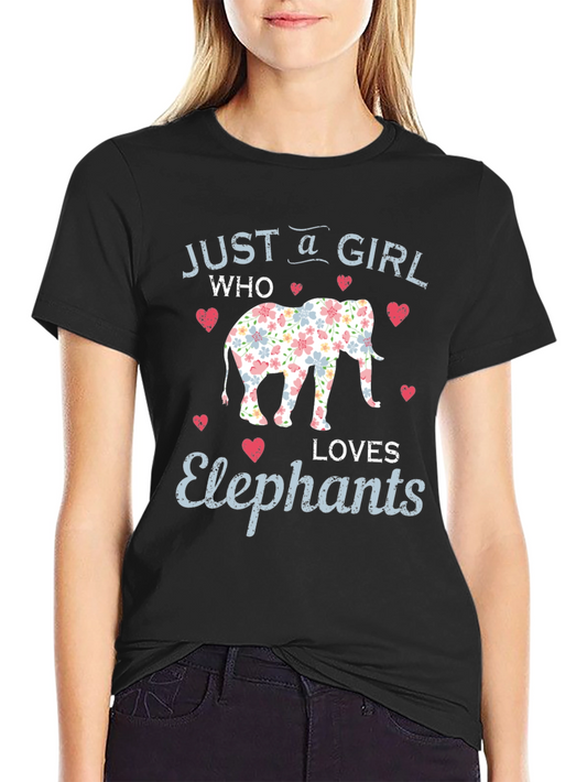 Girl Loves Elephants Floral Print Black Tee