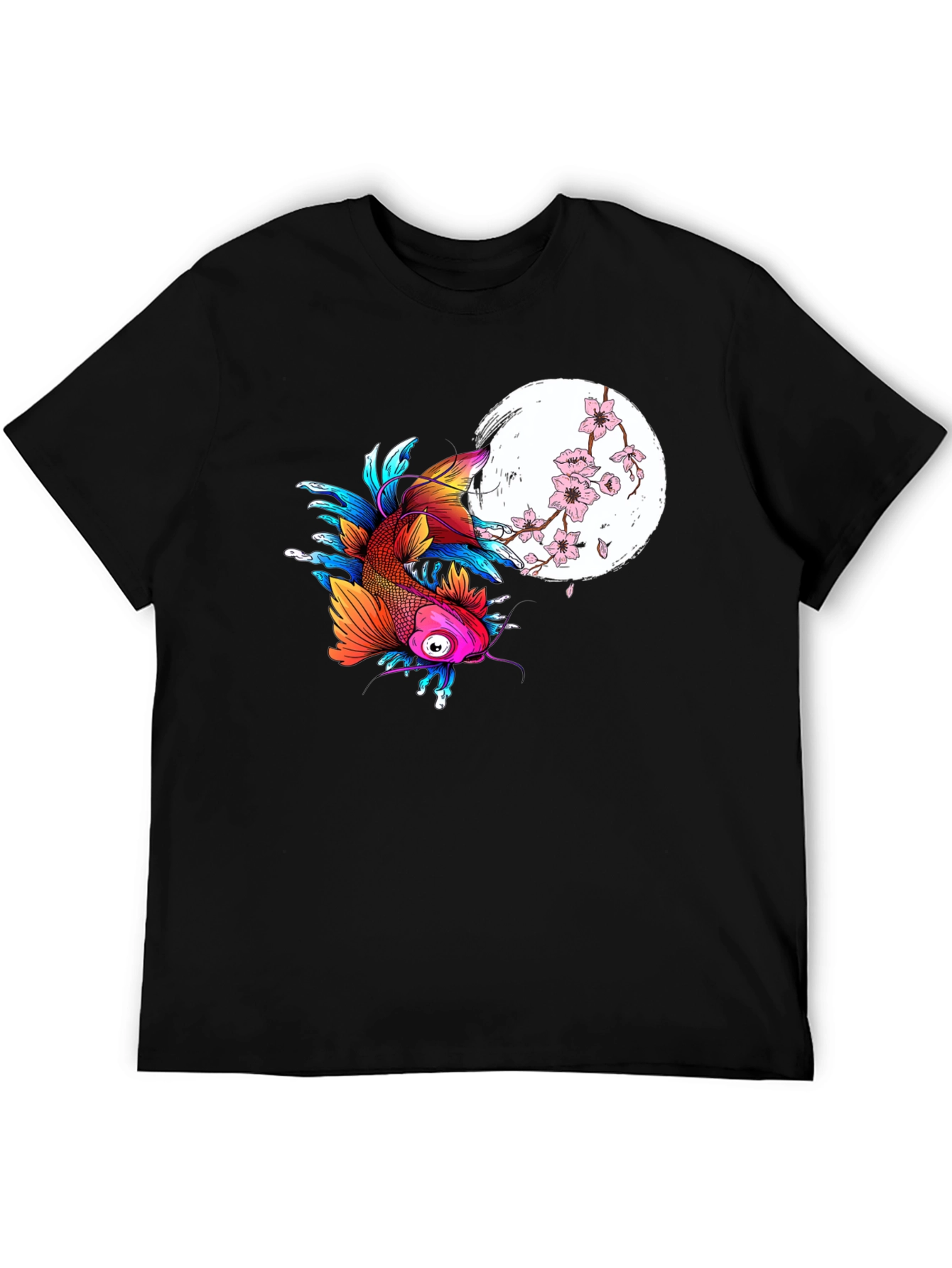 Koi Fish & Cherry Blossom Graphic Tee - Black