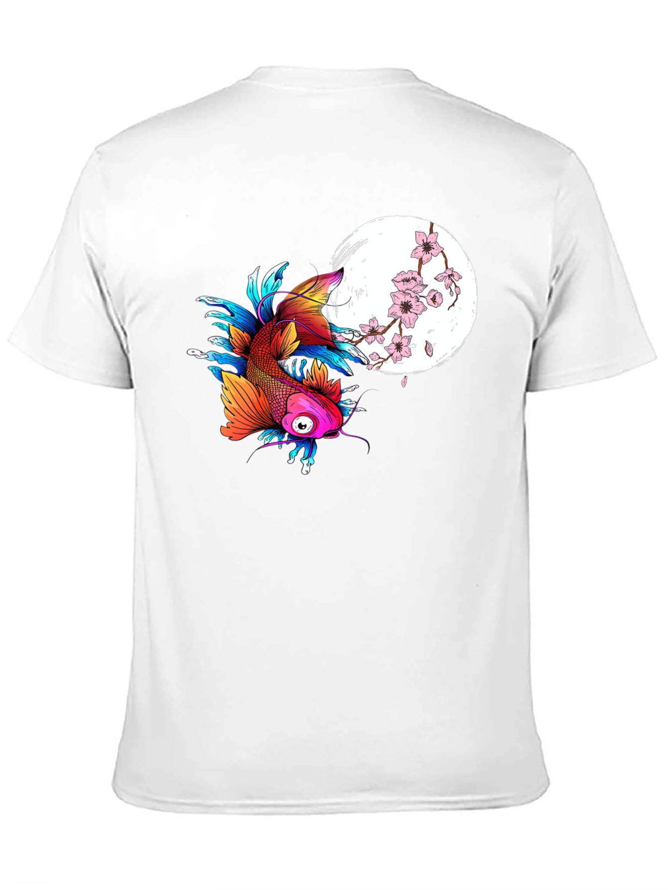 Koi Fish & Cherry Blossom Graphic Tee - Black
