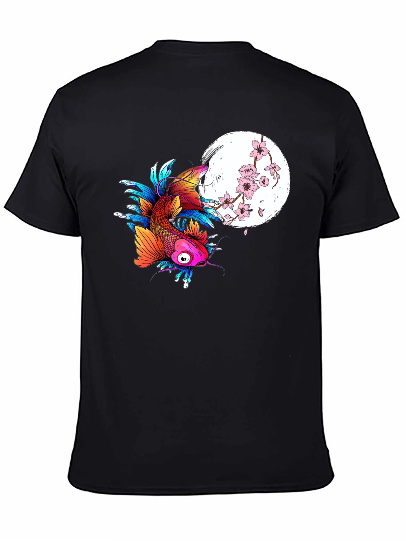 Koi Fish & Cherry Blossom Graphic Tee - Black