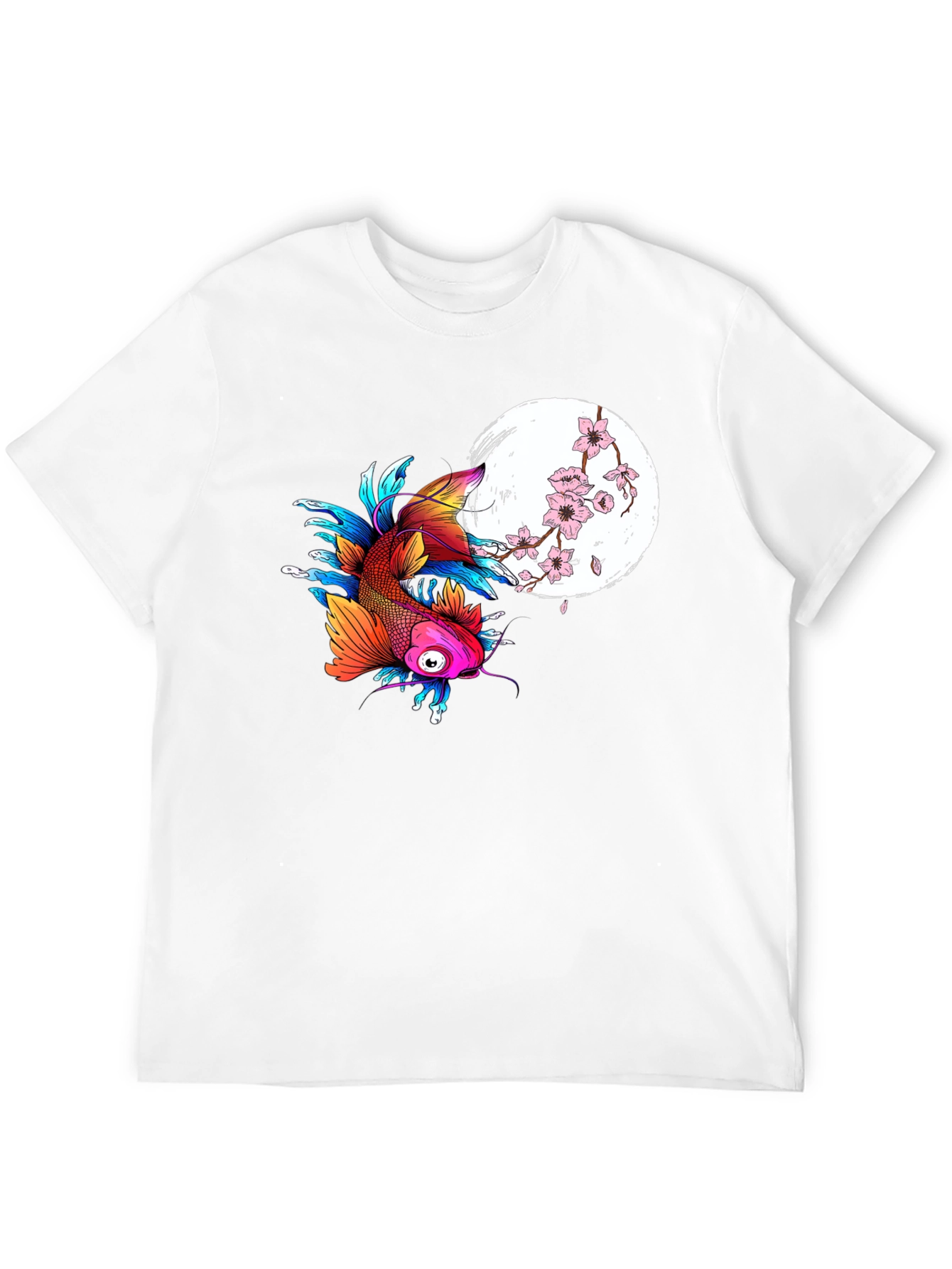 Koi Fish & Cherry Blossom Graphic Tee - Black