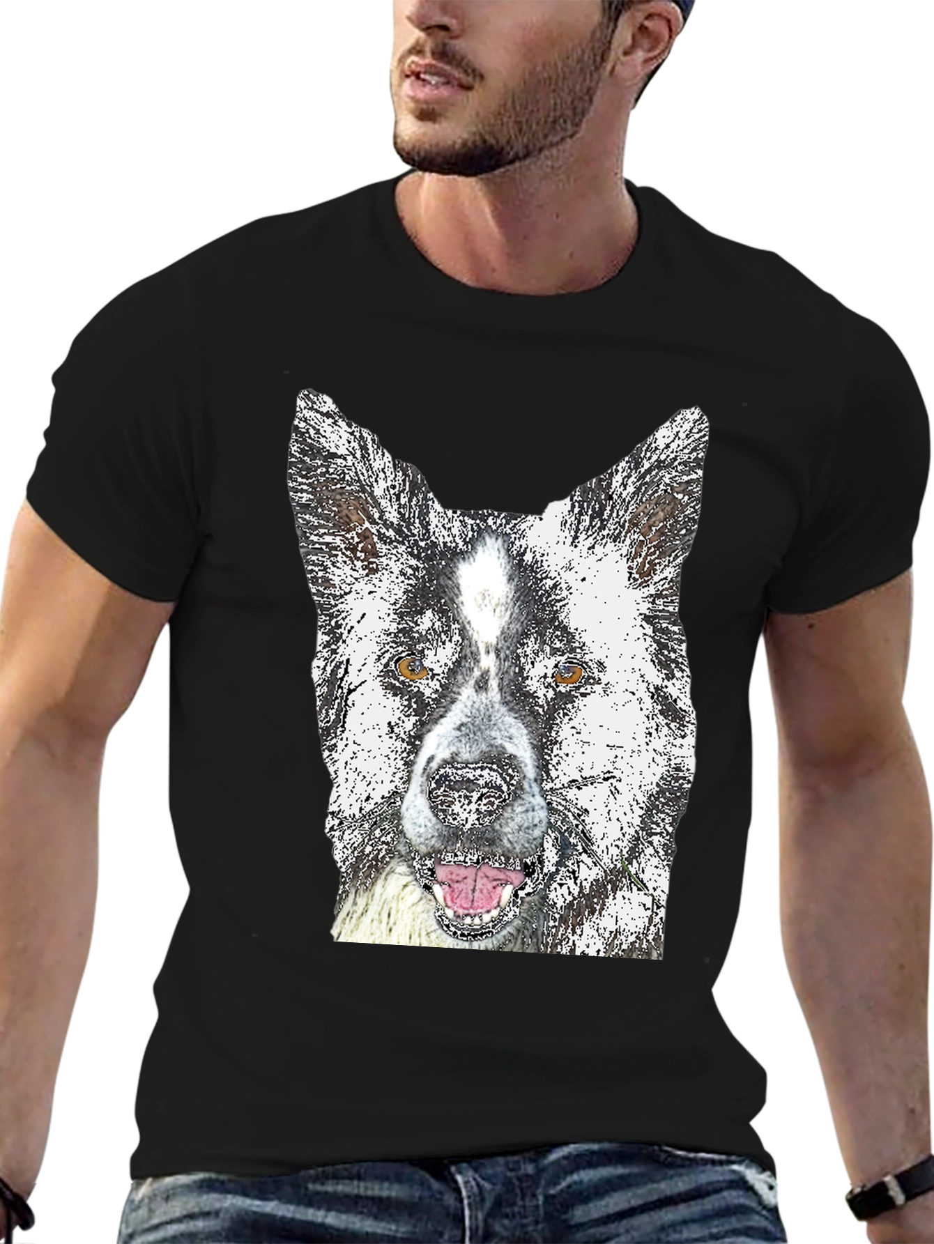 Dog Graphic Tee - Akita Print Black T-Shirt